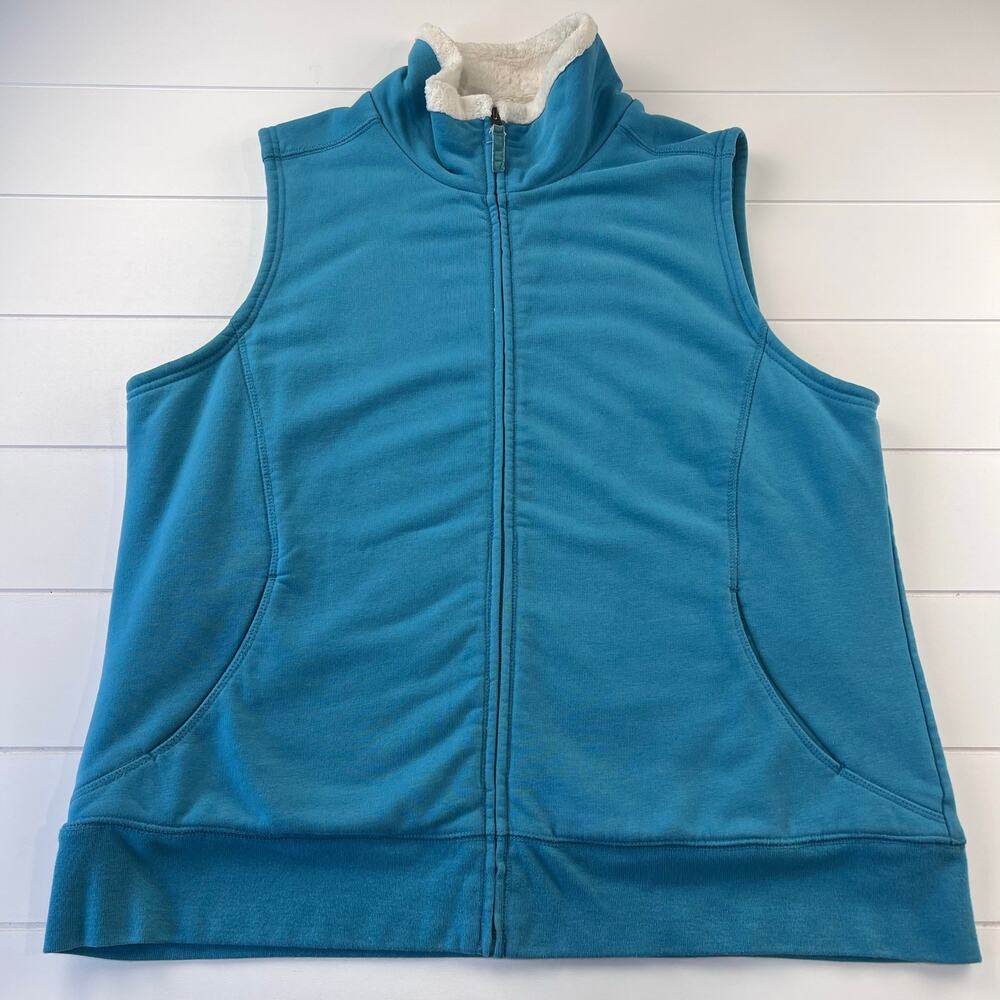 L.L. Bean Aqua Blue Sherpa Lined plush full zip women’s vest size XL